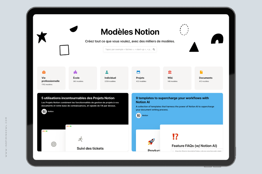 Meilleure plateforme de vente - modele de galerie notion