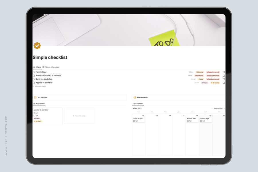 Notion Template gratuit - Simple checklist