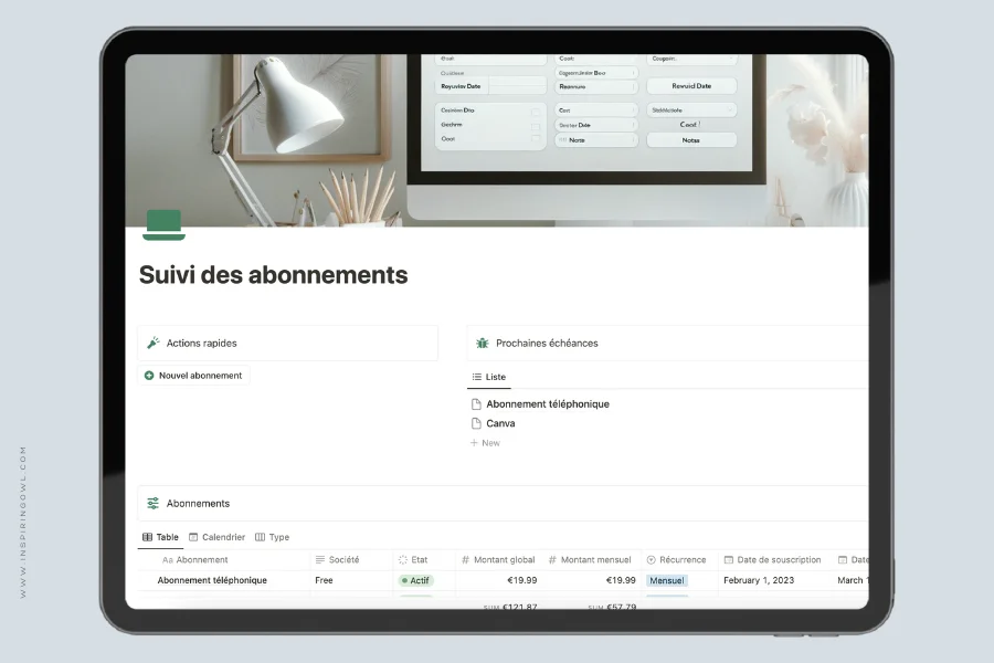 notion suivi abonnements