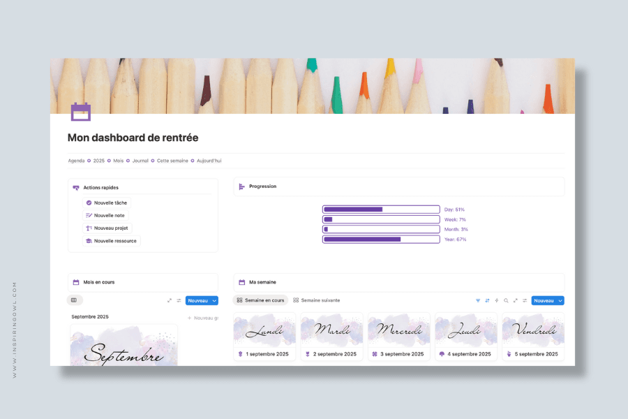 notion dashboard rentrée