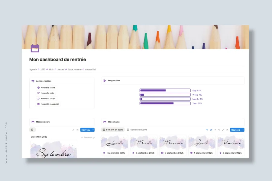 notion dashboard rentrée